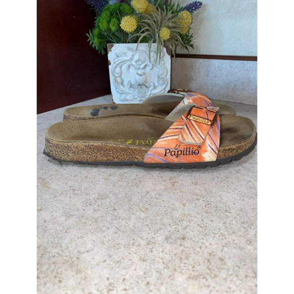 Papillio Birkenstock Orange & Multicolor Sandals With Adjustable Buckle Strap & - Picture 3 of 7